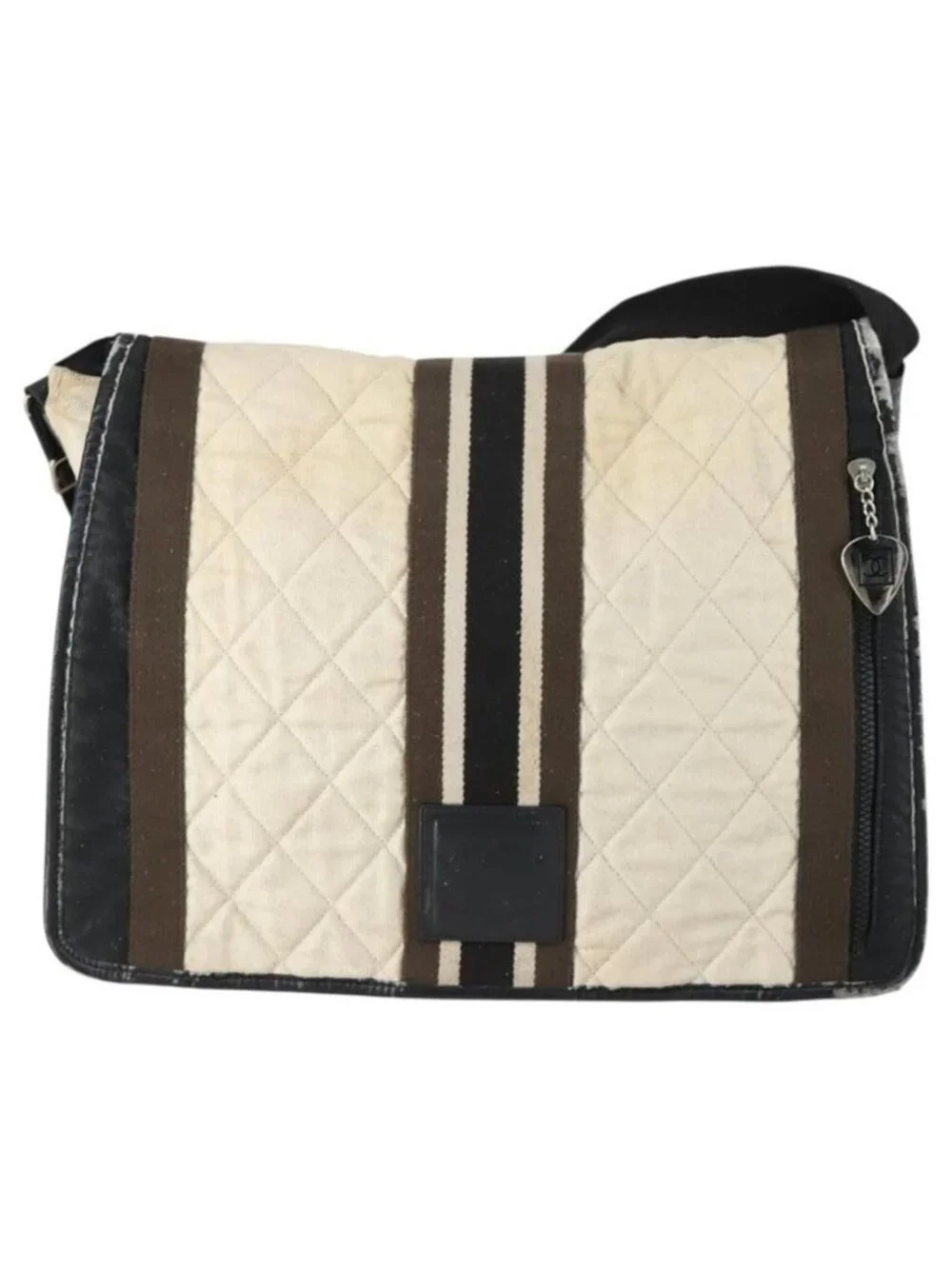 Authentic CHANEL Sports Line Shoulder Bag Canvas Beige Silver CC